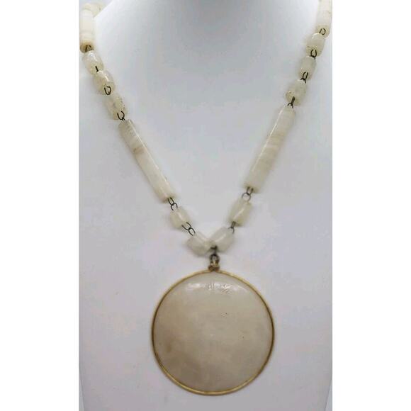 Vintage Necklace Pendant Medallion Myan Sun God Carved Quartz Beaded Chain Gem - Picture 2 of 9